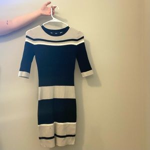 MOSSIMO TARGET XS Black Striped Knit Long Sleeve Work Midi Dress